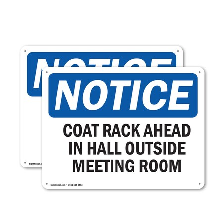 Signmission Coat Rack Ahead In Hall Outside Meeting Room, 10 in W x Rectangle, Aluminum OS-2PACK-NS-A-710-L-10696